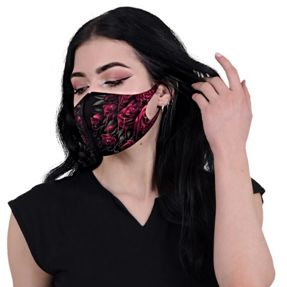 Spiral Direct Accessories - Spiral Direct BLOOD ROSE - Face Mask Goth Black